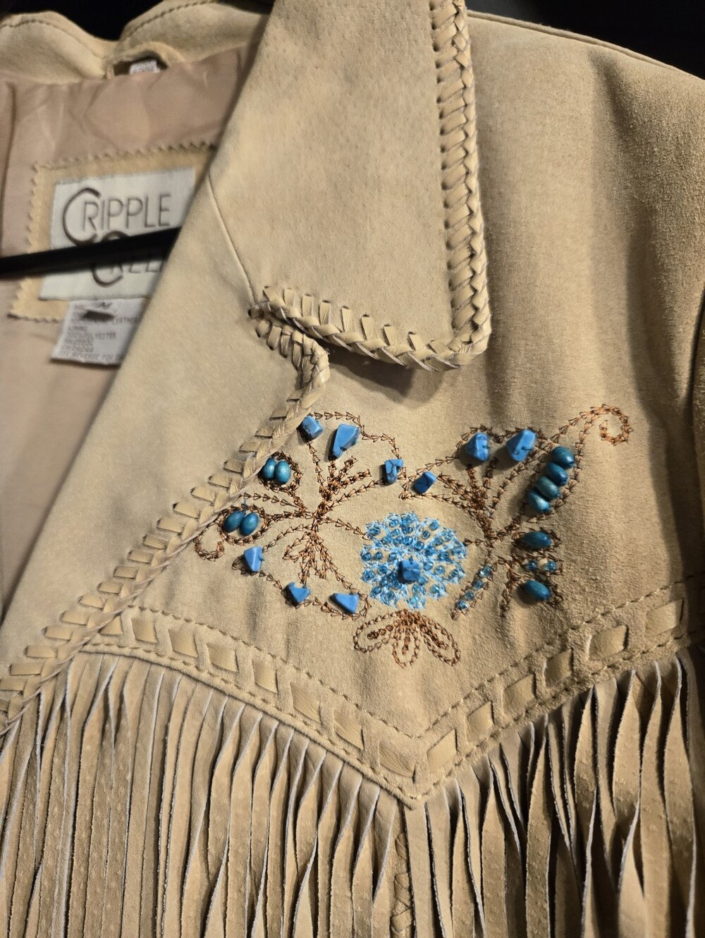 Cream Fringe Jacket with Embroidered Details - Picture 5 of 7